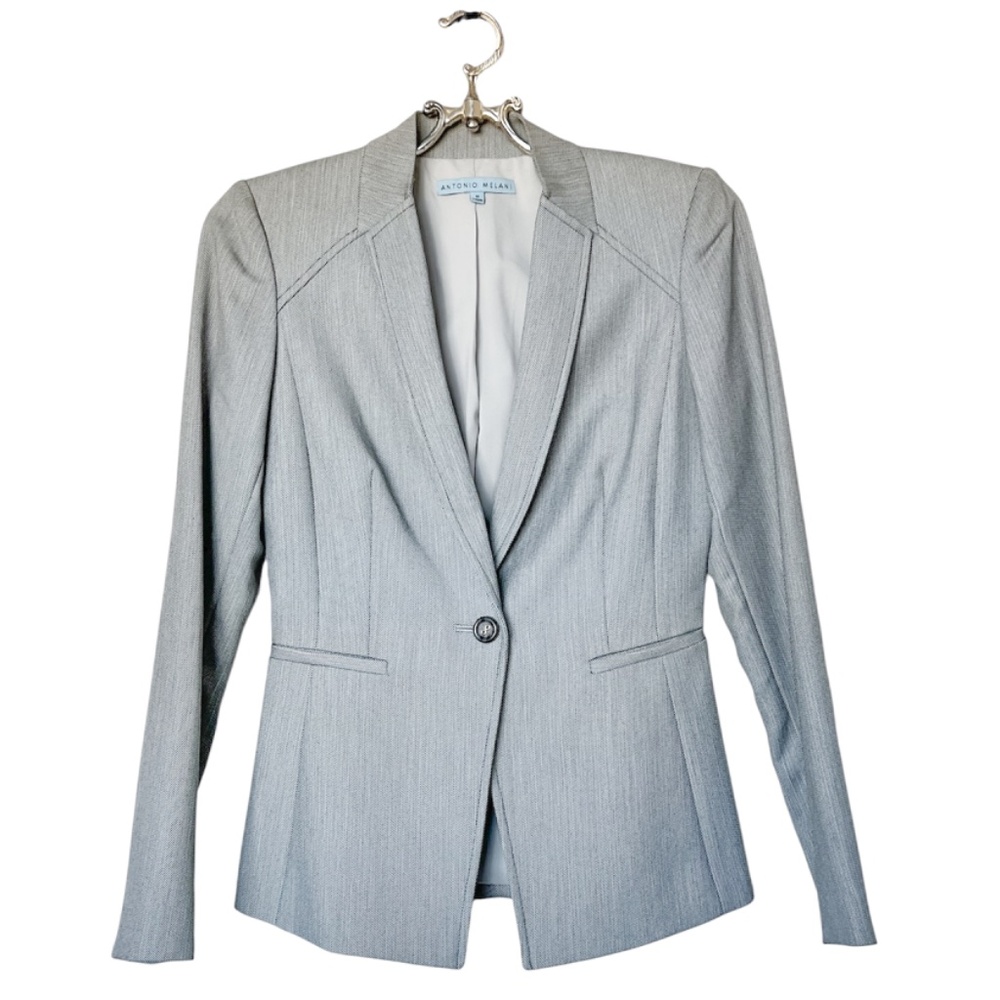 Antonio Melani Gray Single Button Fitted Blazer Size 0